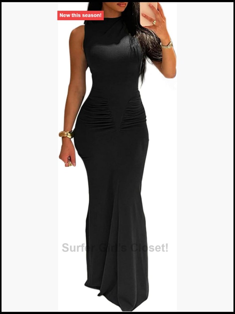 Sleeveless Bodycon Maxi Dress Ruched Crew Neck Long Tank Party Club